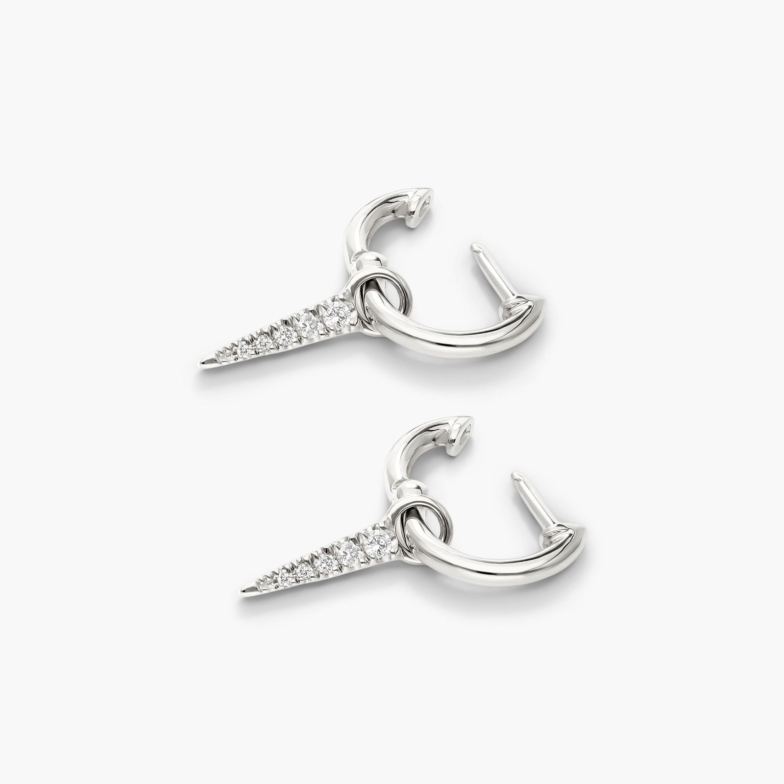 Dangling Spike Diamond Huggie Hoop Earrings In 14K White Gold