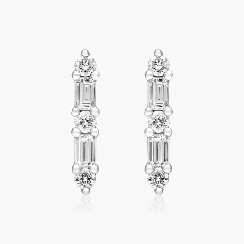 Fancy Wand Diamond Stud Earrings In 14K White Gold