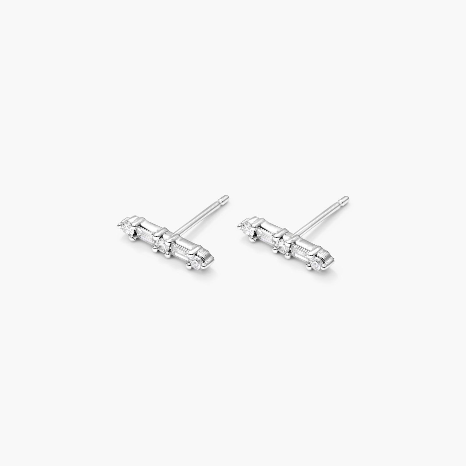 Fancy Wand Diamond Stud Earrings In 14K White Gold