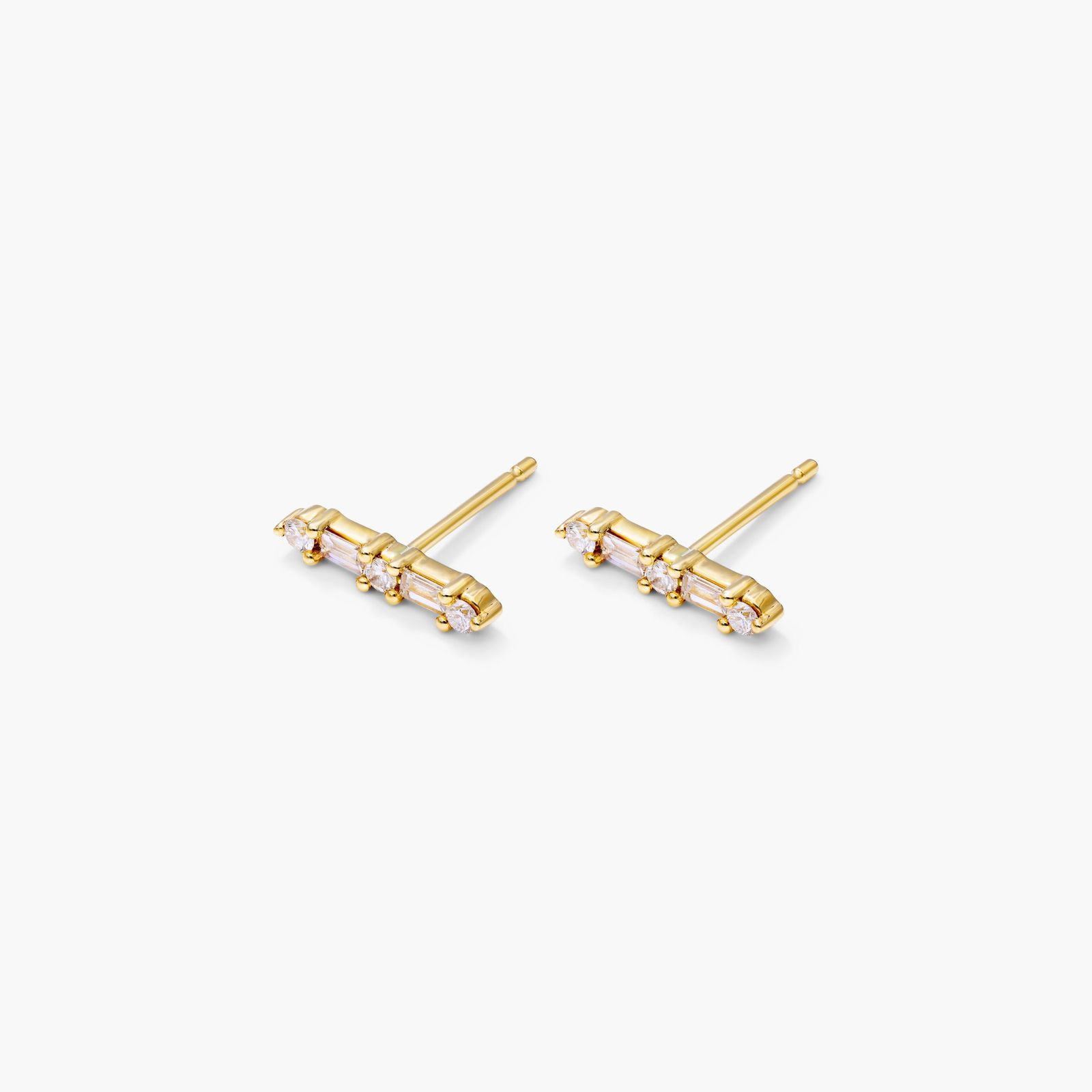 Fancy Wand Diamond Stud Earrings In 14K Yellow Gold