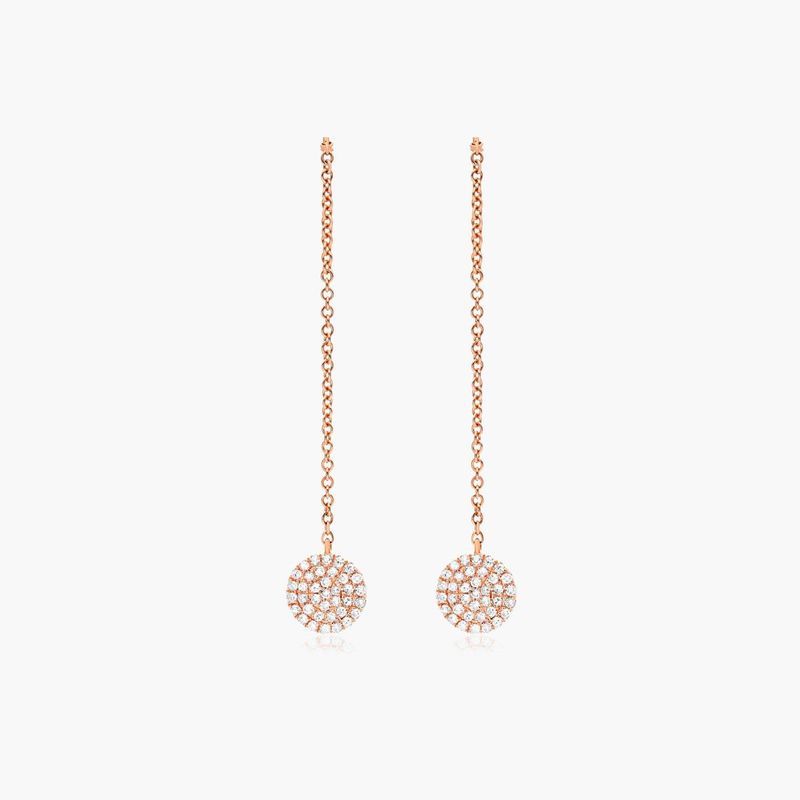 Diamond Disc Threader Earrings In 14K Rose Gold
