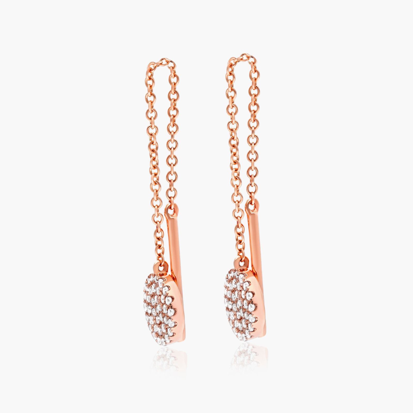 Diamond Disc Threader Earrings In 14K Rose Gold