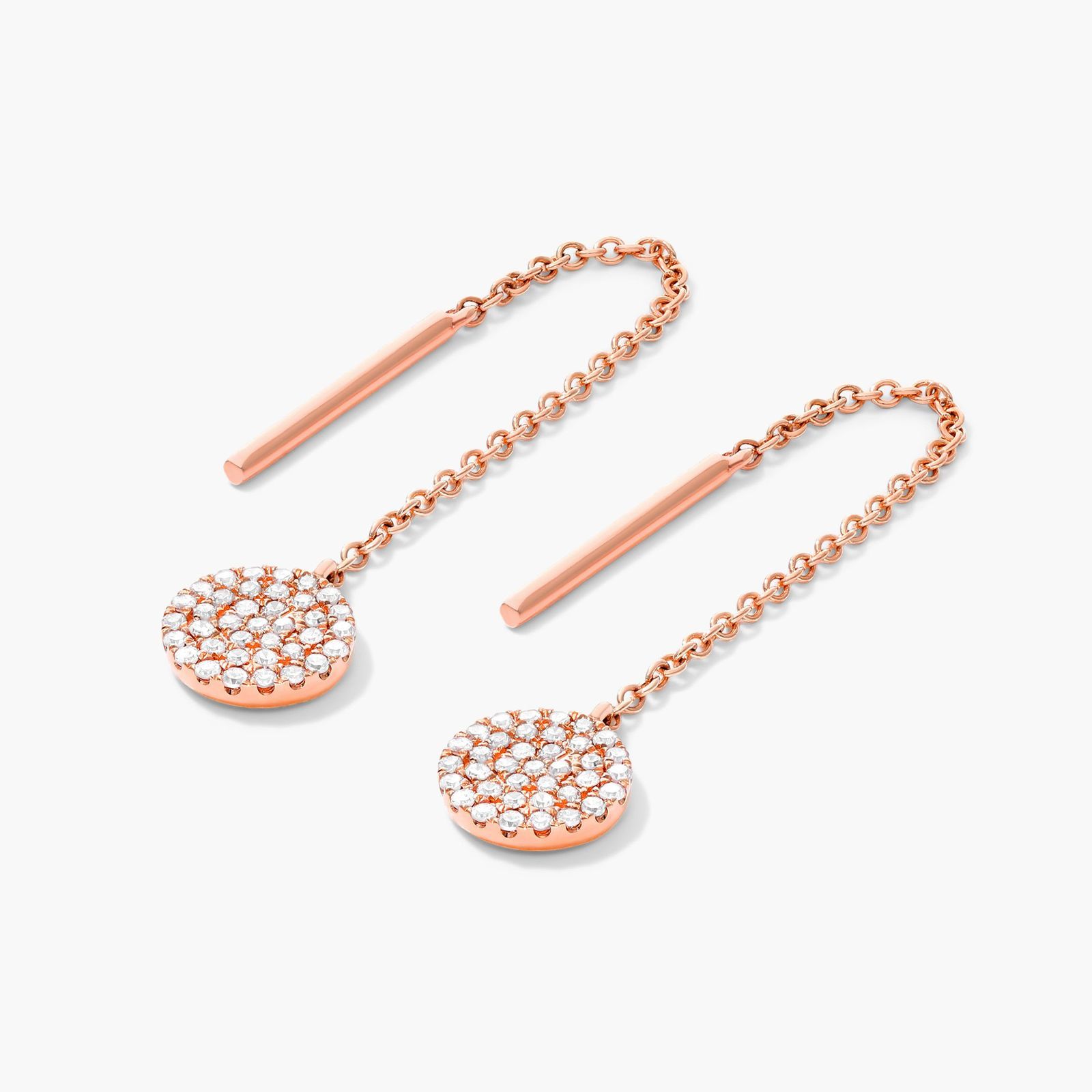 Diamond Disc Threader Earrings In 14K Rose Gold