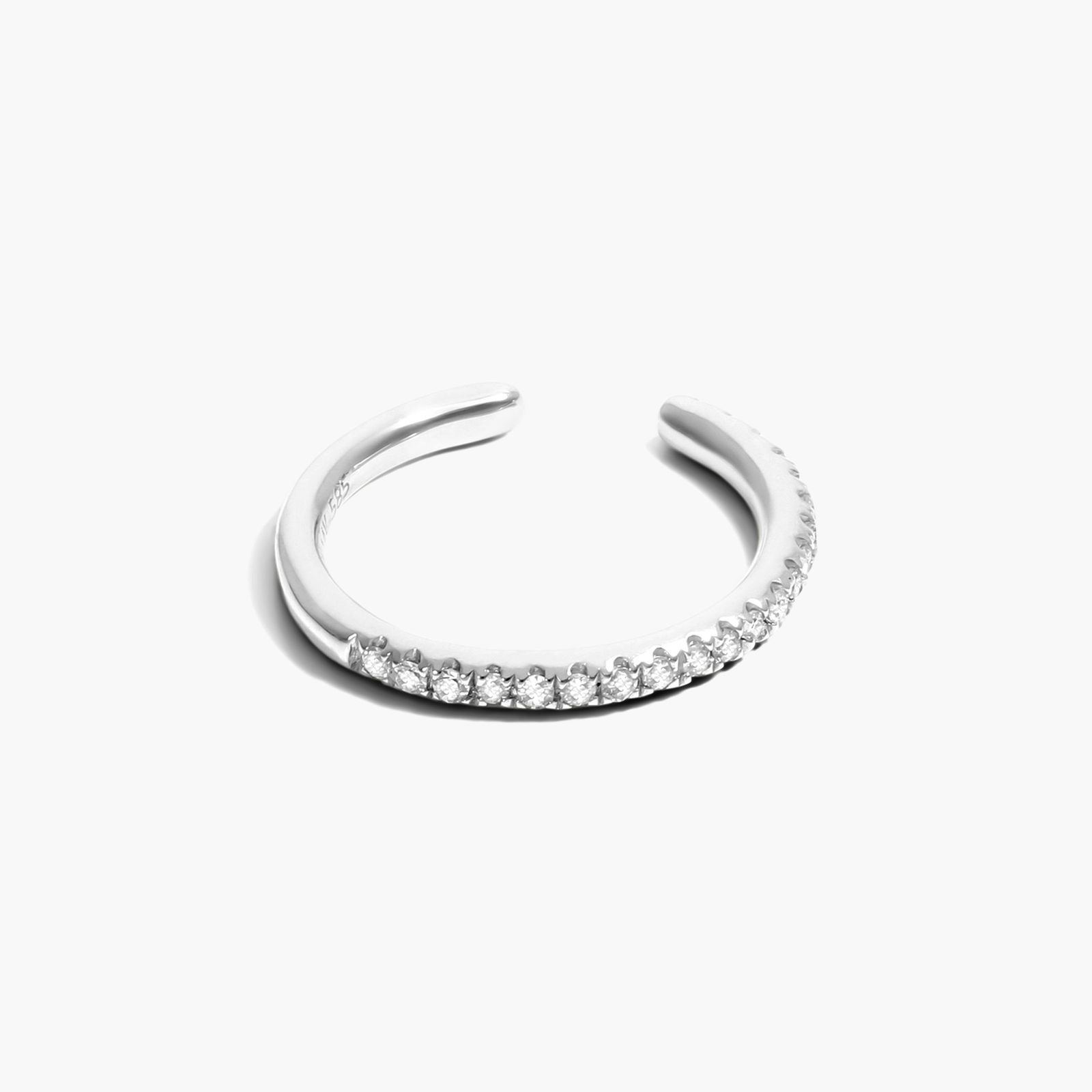 Single Diamond  Ear Cuff In 14K White Gold