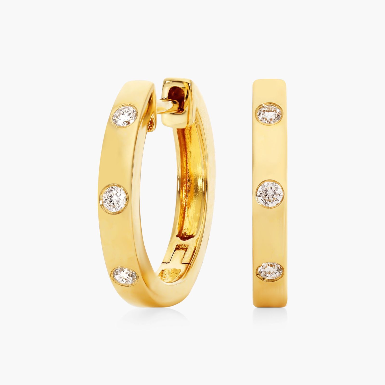 Bezel Diamond Huggie Hoop Earrings In 14K Yellow Gold-81424y14
