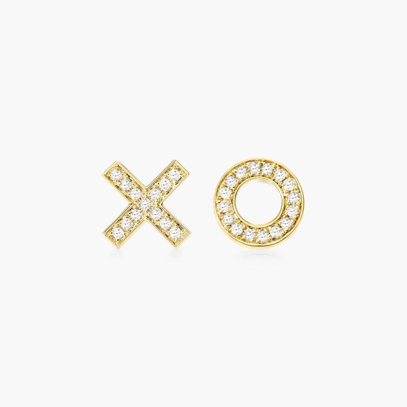 XO Diamond Stud Earrings In 14K Yellow Gold