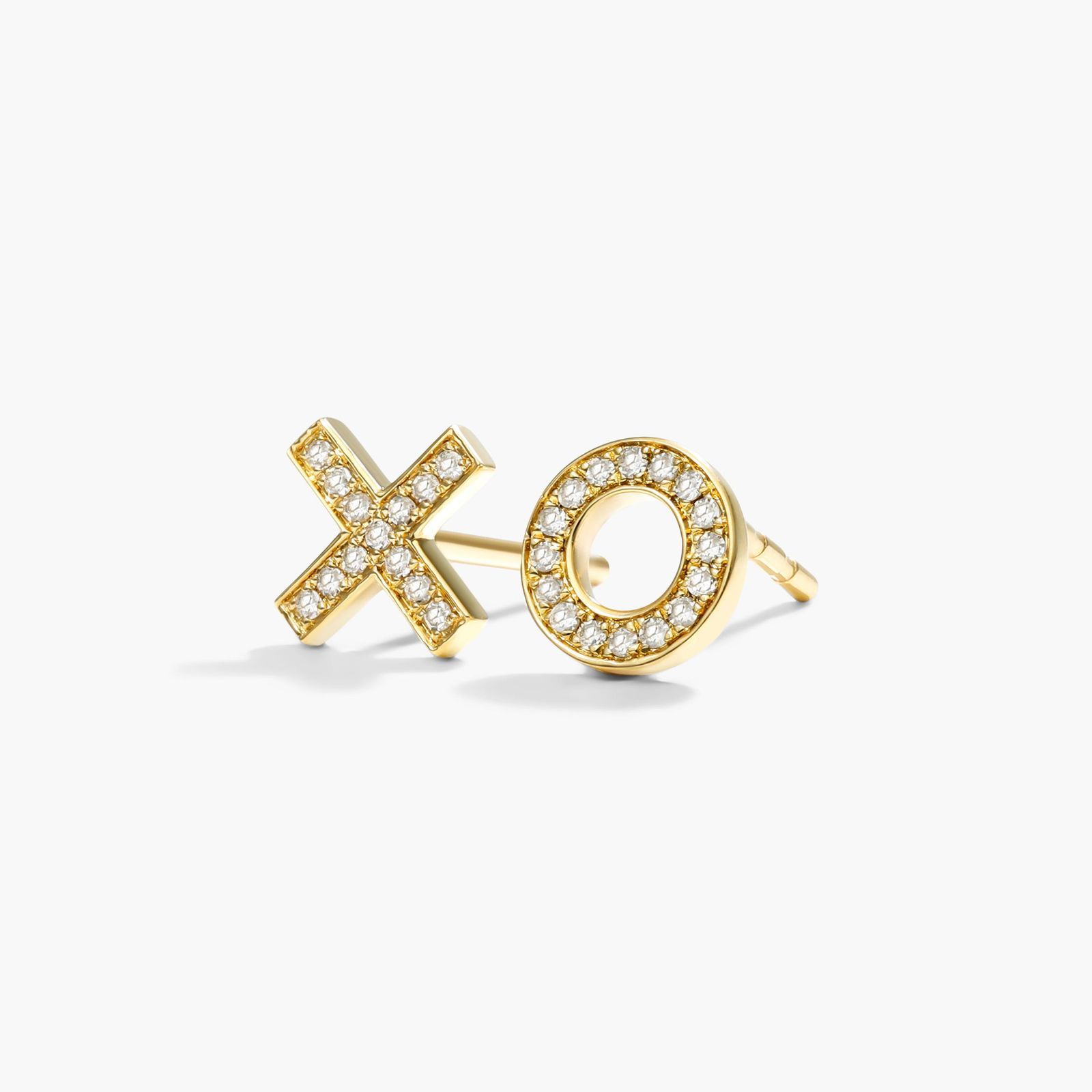 XO Diamond Stud Earrings In 14K Yellow Gold