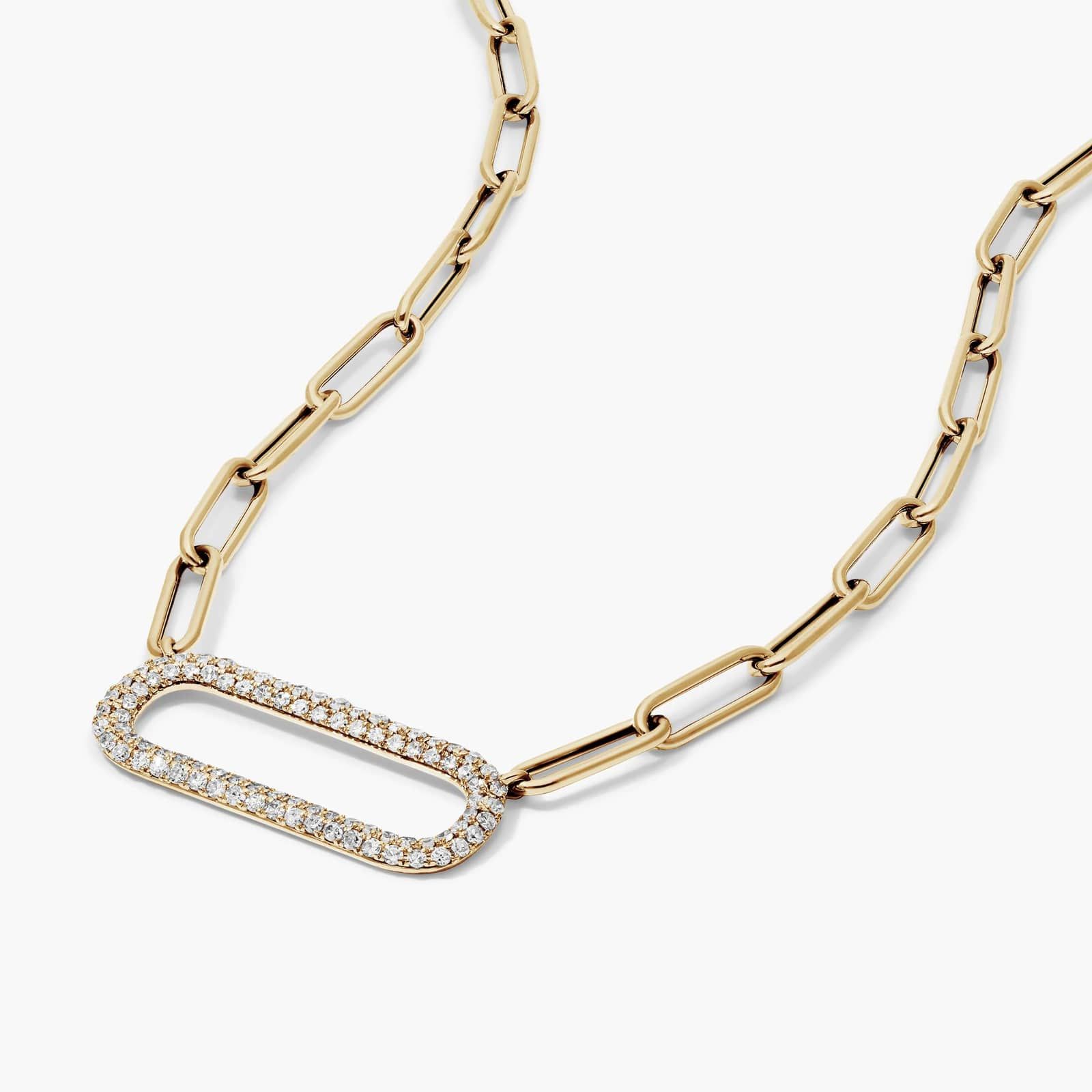 Pavé Paperclip Necklace In 14K Yellow Gold