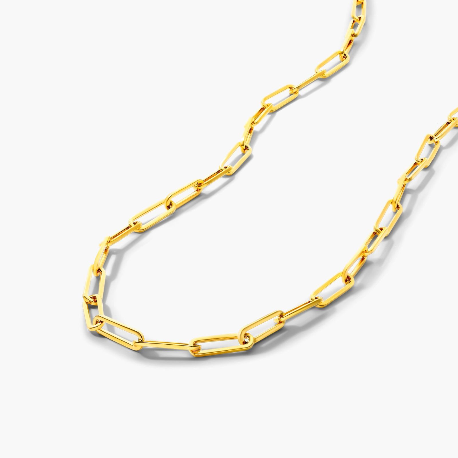 Rectangular Push Lock Paperclip Split Chain Necklace In 14K Yellow Gold