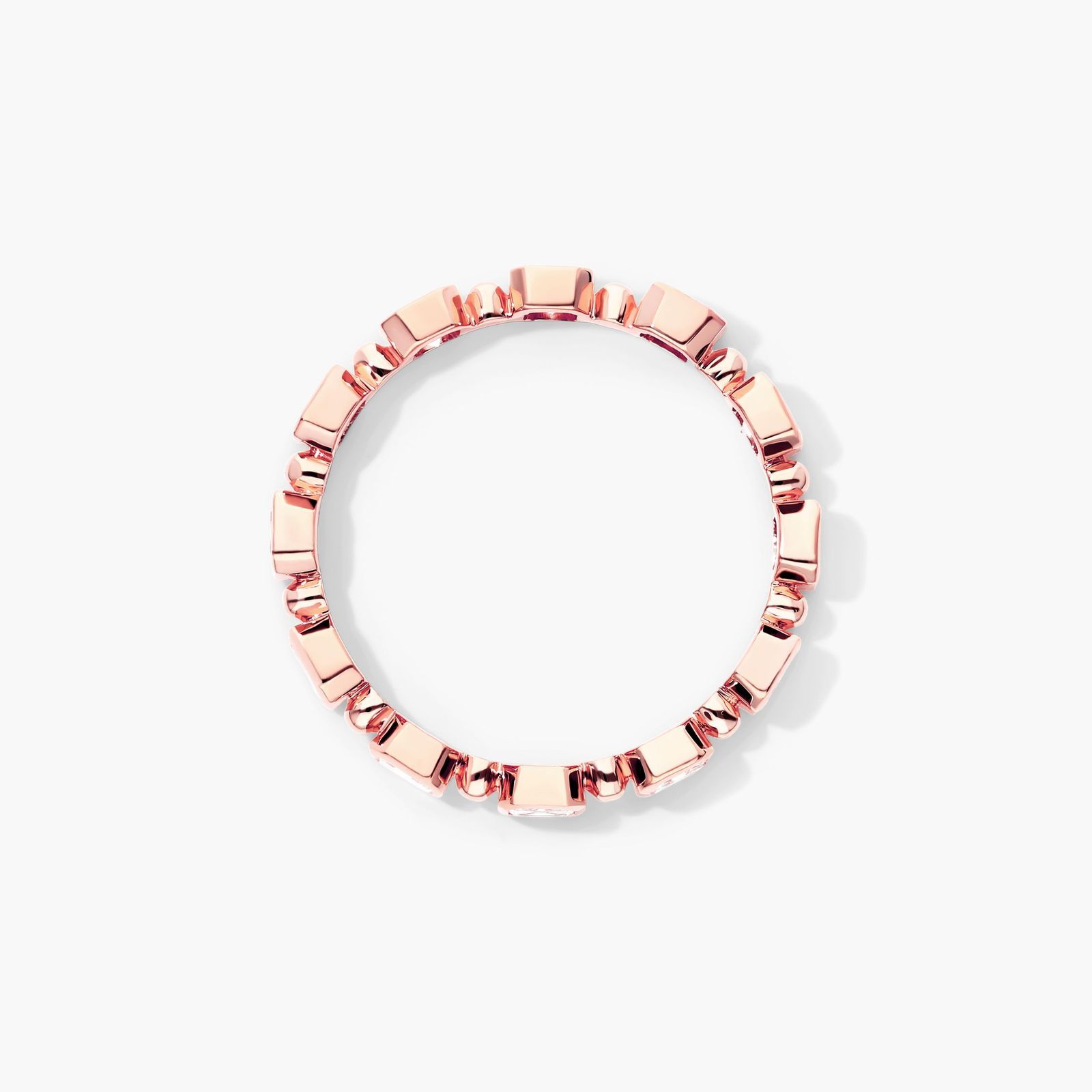 Alternating Bead And Asscher Cut Bezel Set Diamond Ring In 14K Rose Gold