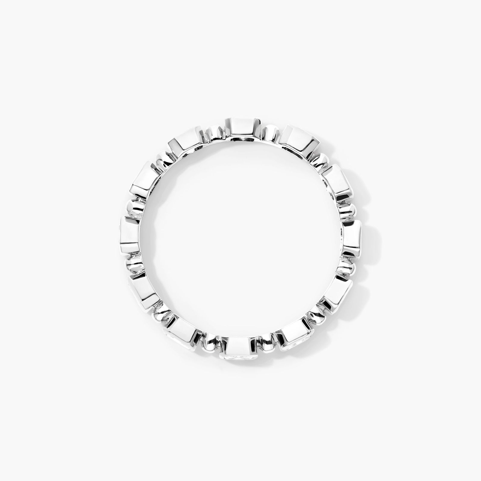 Alternating Bead And Asscher Cut Bezel Set Diamond Ring In 14K White Gold