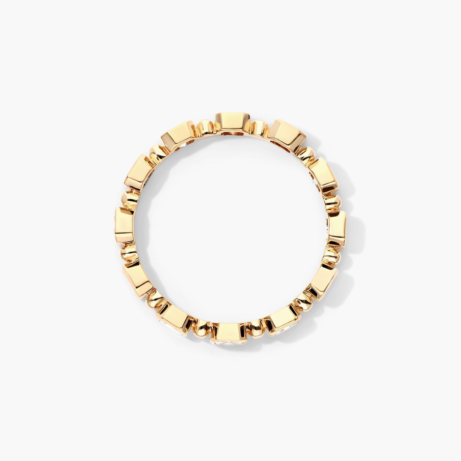 Alternating Bead And Asscher Cut Bezel Set Diamond Ring In 14K Yellow Gold