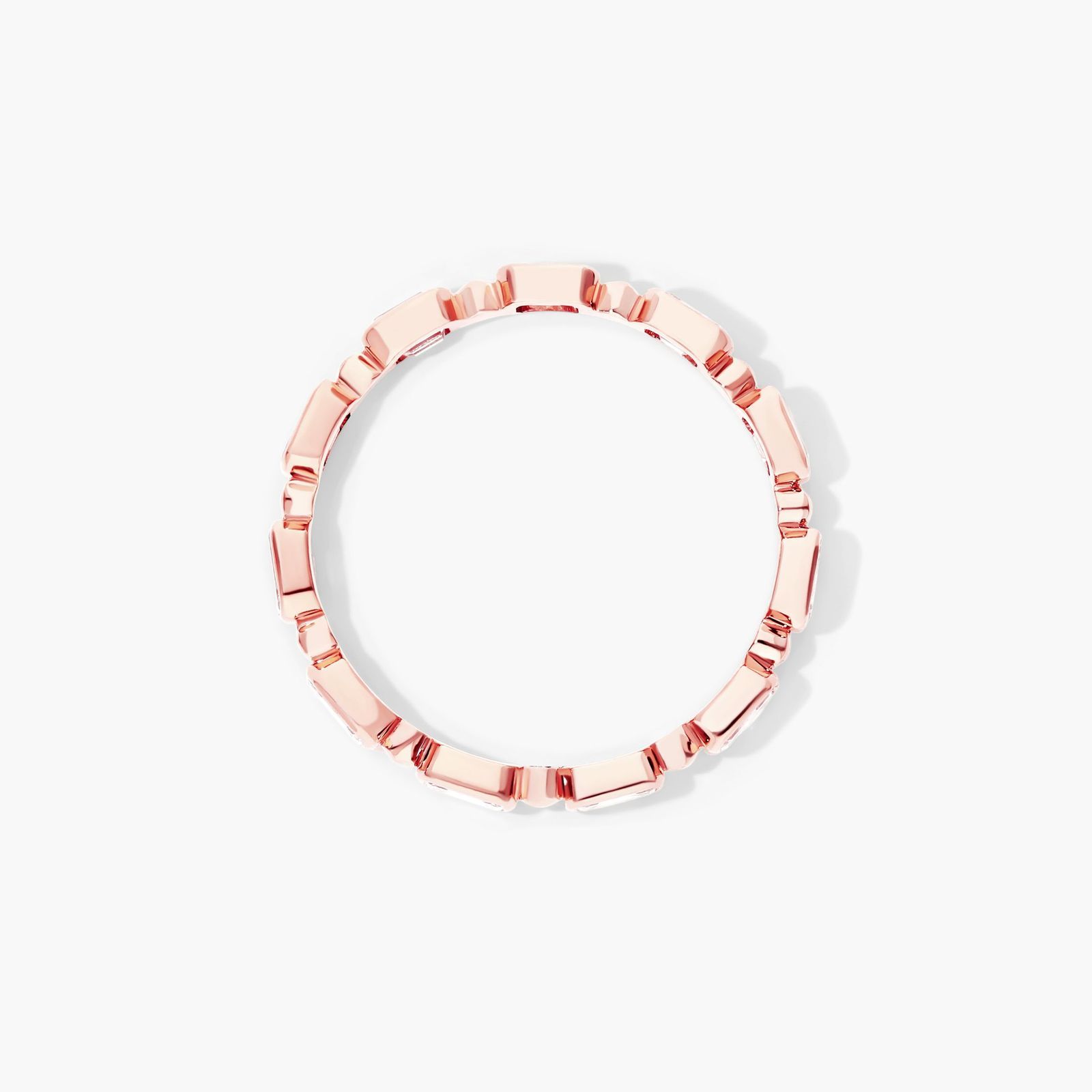 Alternating Bead And Emerald Cut Bezel Set Diamond Ring In 14K Rose Gold