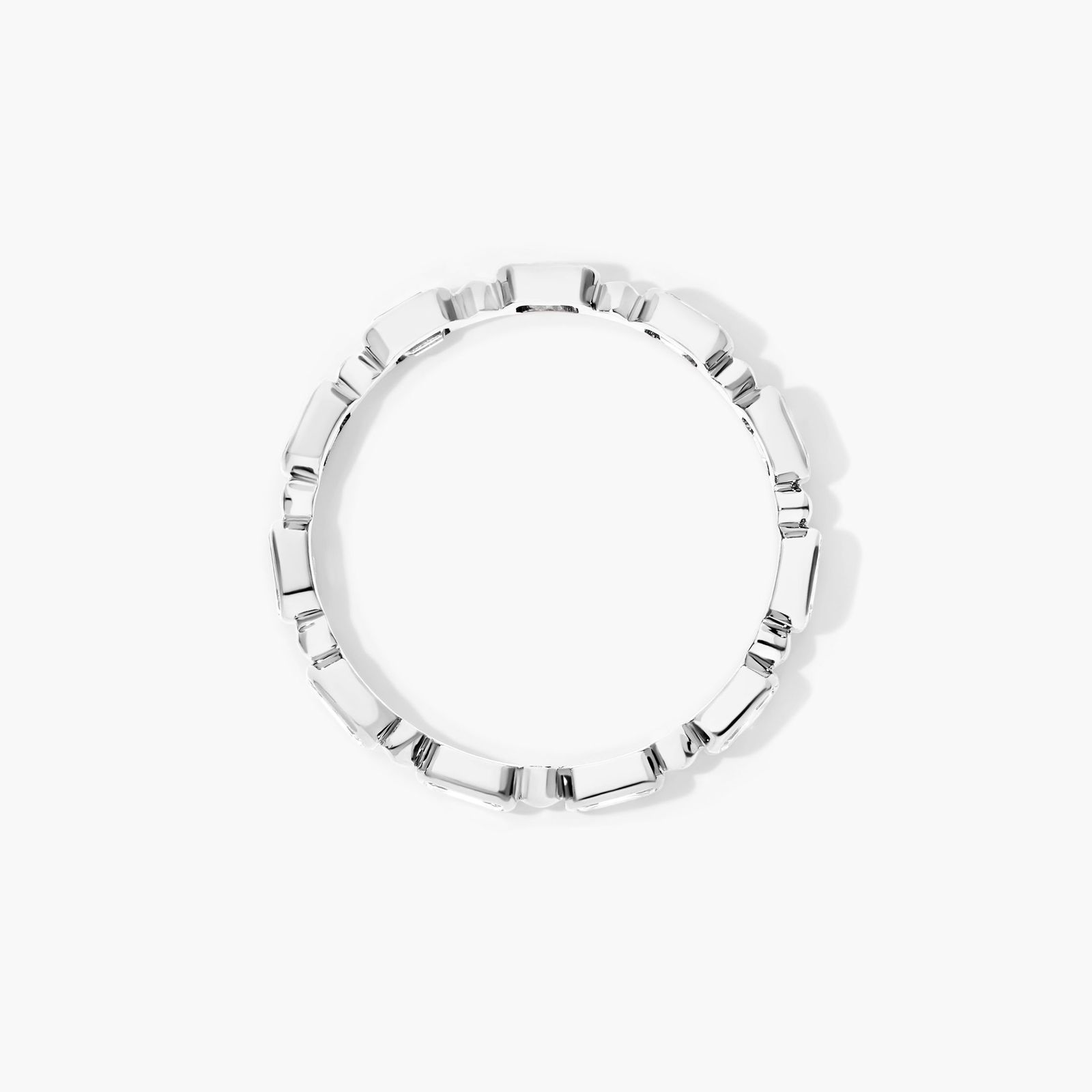 Alternating Bead And Emerald Cut Bezel Set Diamond Ring In 14K White Gold