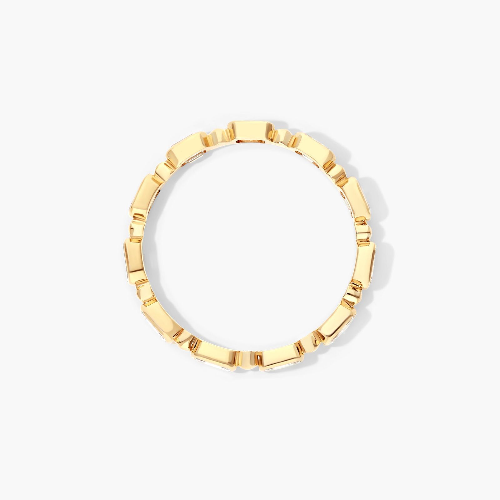 Alternating Bead And Emerald Cut Bezel Set Diamond Ring In 14K Yellow Gold