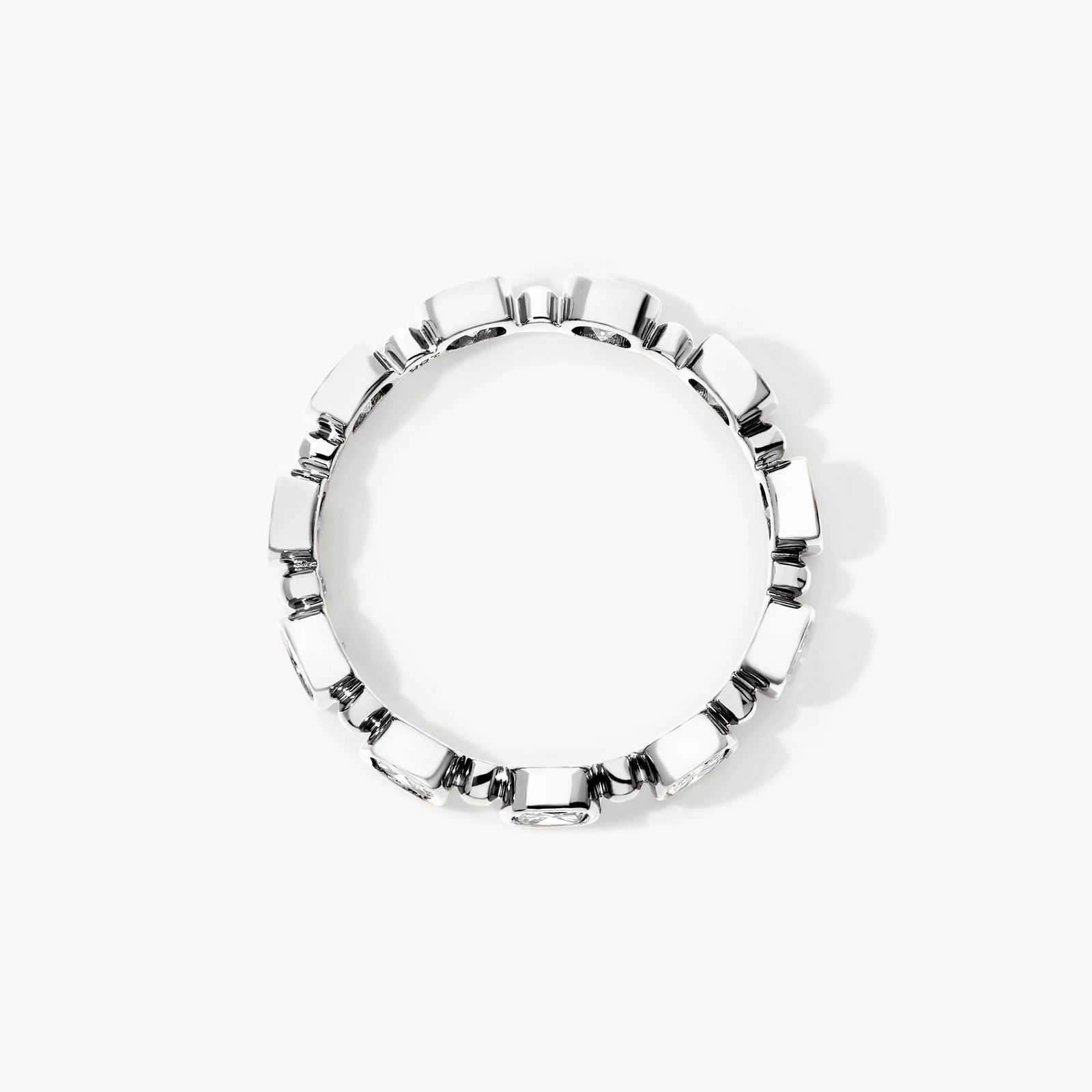 Alternating Bead And Cushion Cut Bezel Set Diamond Ring In 14K White Gold