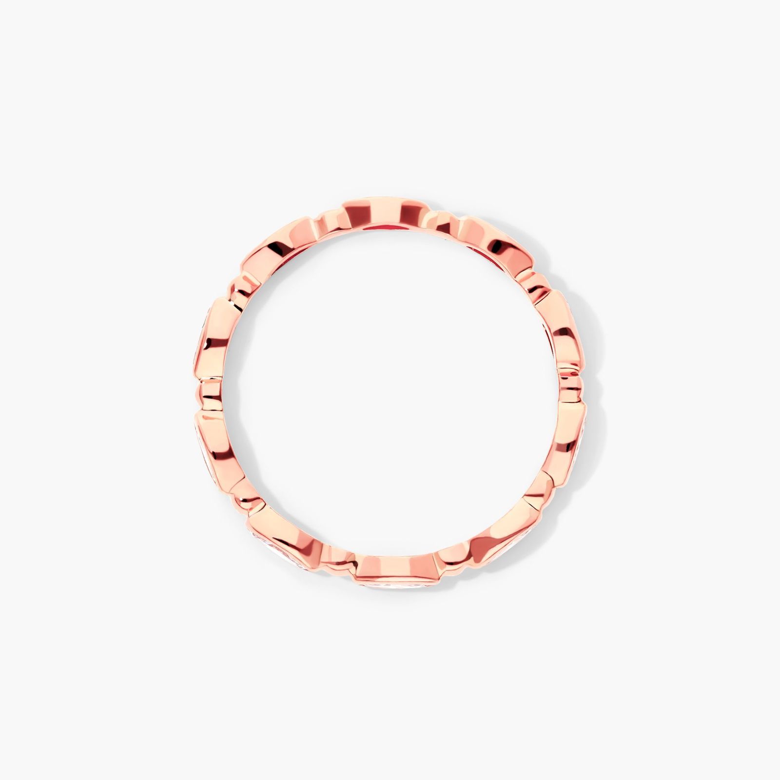 Alternating Bead And Marquise Cut Bezel Set Diamond Ring In 14K Rose Gold