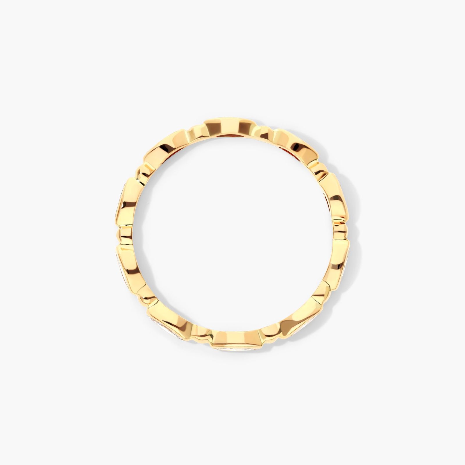 Alternating Bead And Marquise Cut Bezel Set Diamond Ring In 14K Yellow Gold