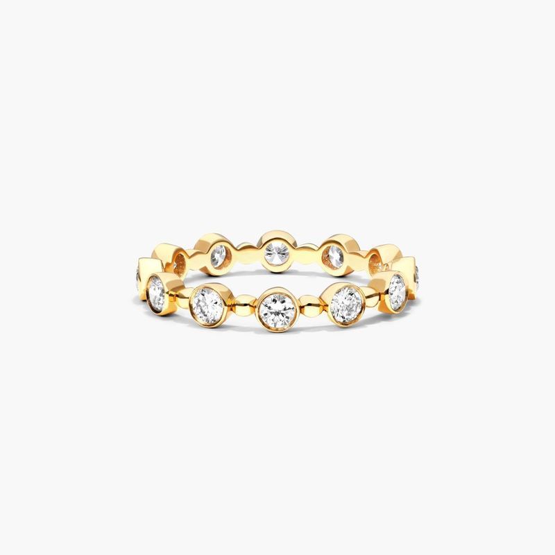 Alternating Bead And Round Bezel Set Lab-Grown Diamond Ring In 14K Yellow Gold