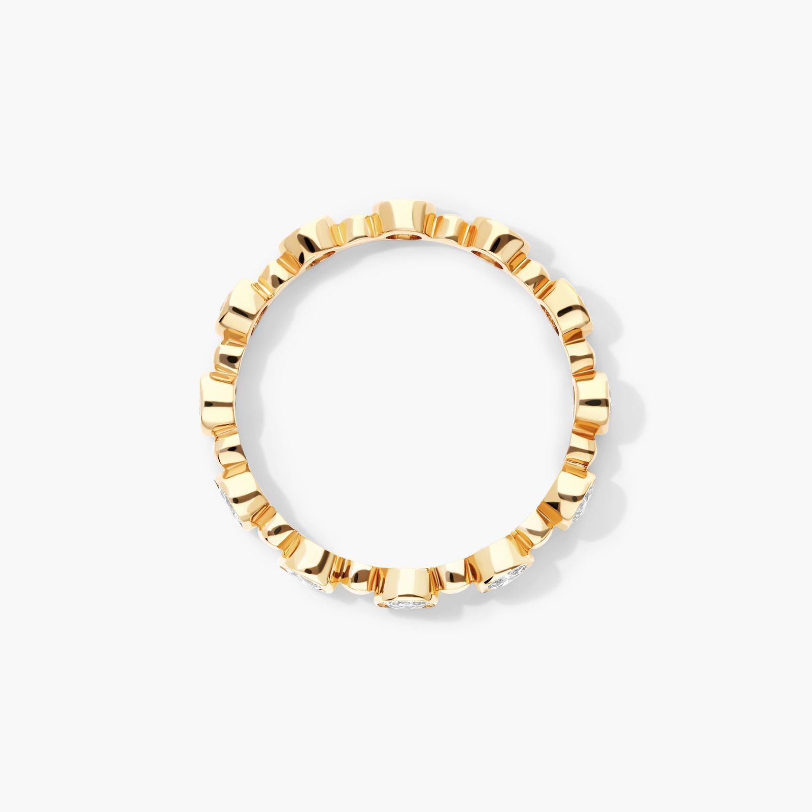 Alternating Bead And Round Bezel Set Lab-Grown Diamond Ring In 14K Yellow Gold