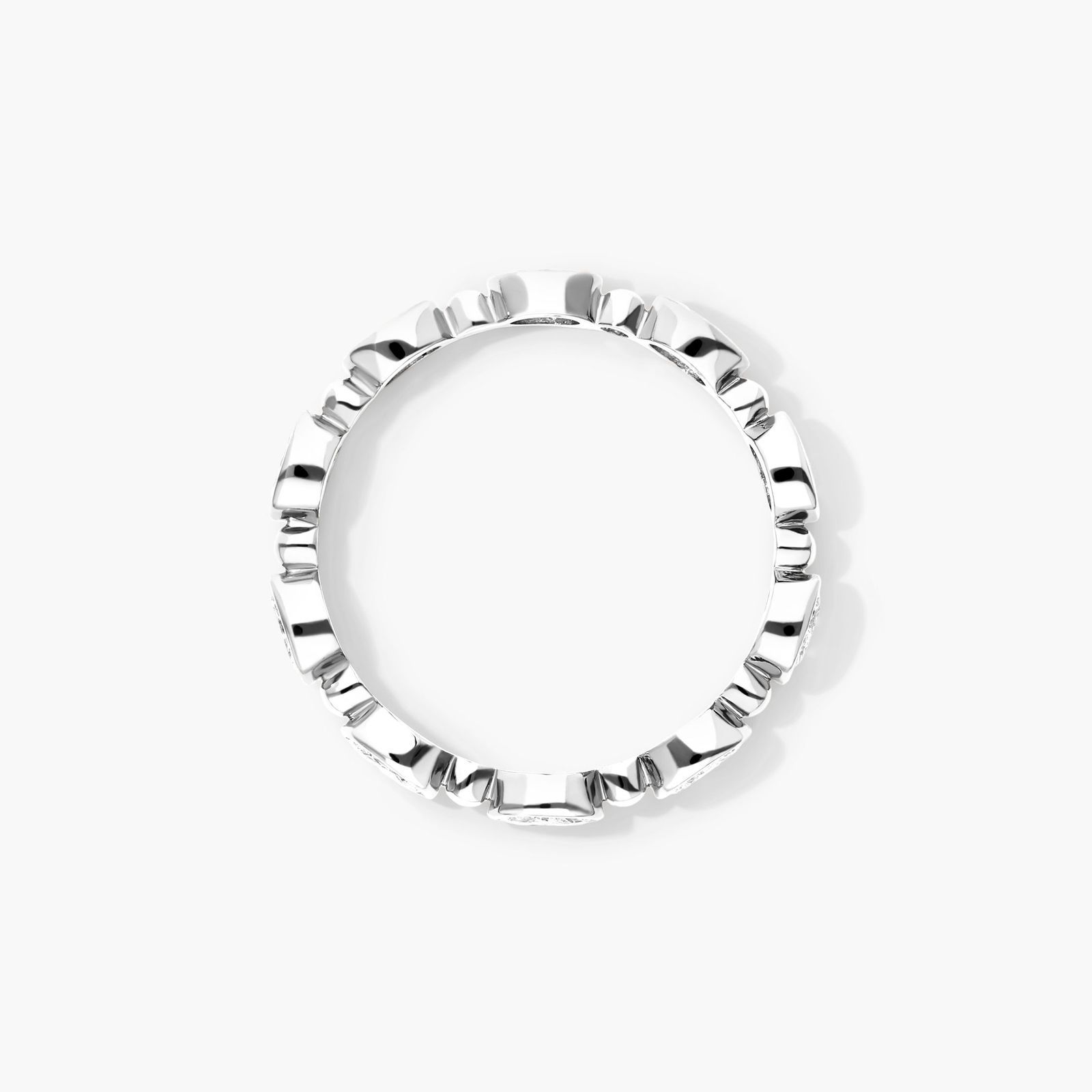 Alternating Bead And Oval Cut Bezel Set Diamond Ring In 14K White Gold