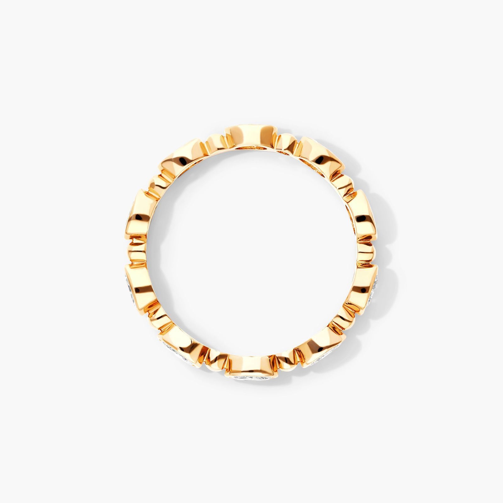 Alternating Bead And Oval Cut Bezel Set Diamond Ring In 14K Yellow Gold