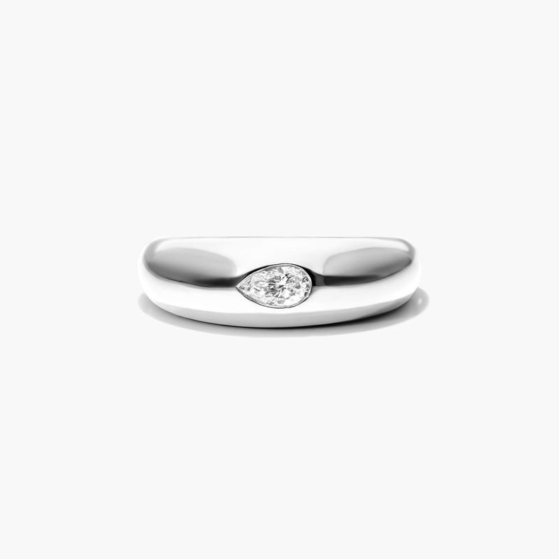 Pear Shape Diamond Dome Ring In 14K White Gold