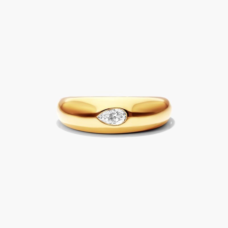 Pear Shape Diamond Dome Ring In 14K Yellow Gold