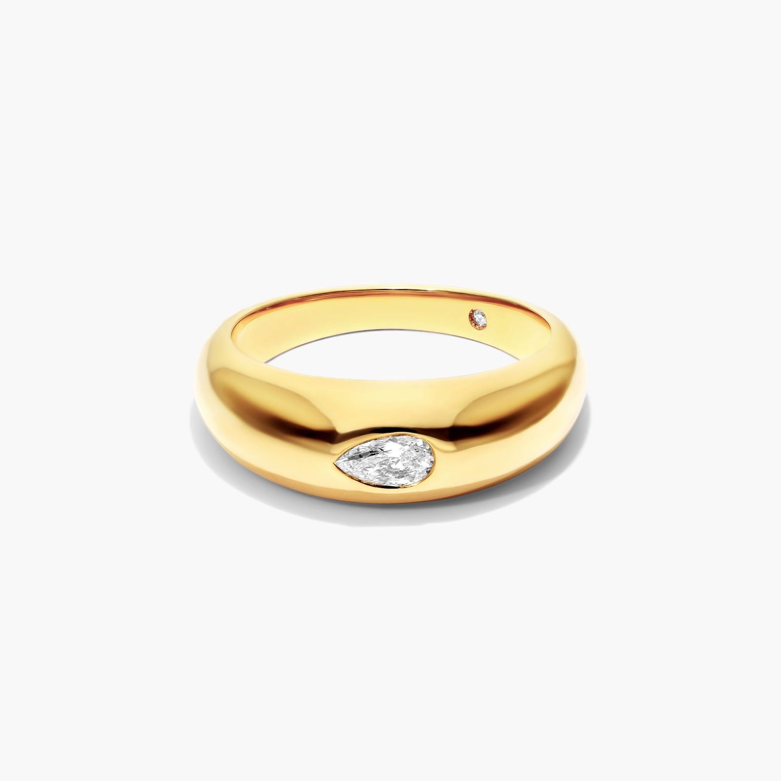 Pear Shape Diamond Dome Ring In 14K Yellow Gold