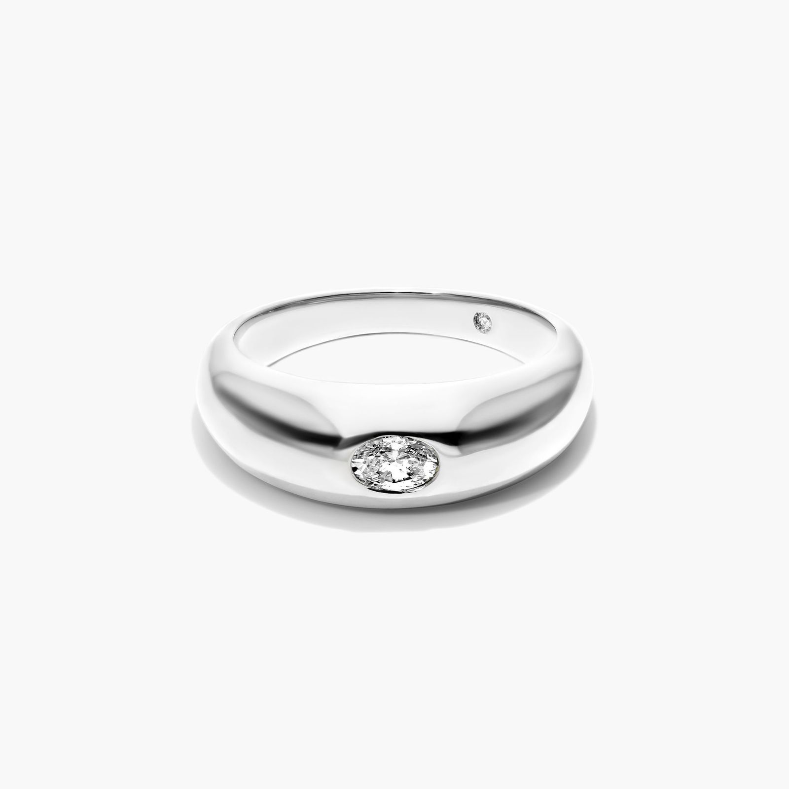 Oval Cut Diamond Dome Ring In 14K White Gold