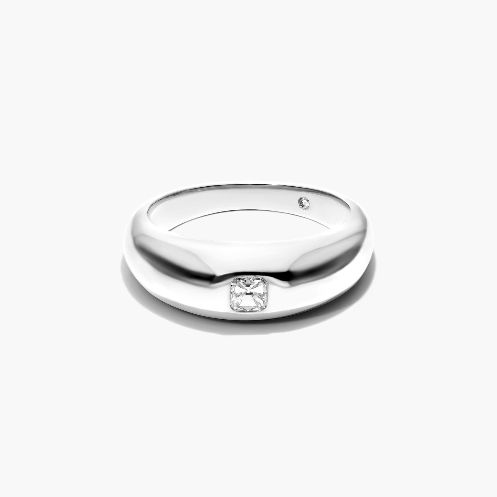 Asscher Cut Diamond Dome Ring In 14K White Gold
