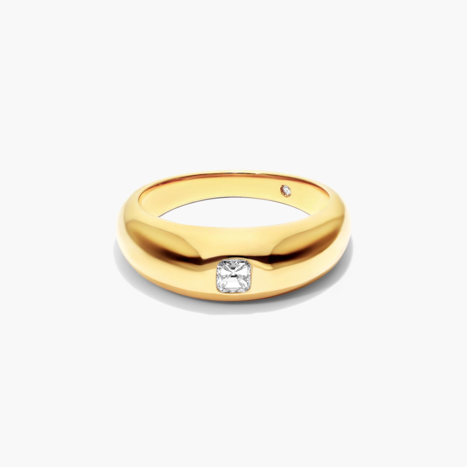 Asscher Cut Diamond Dome Ring In 14K Yellow Gold