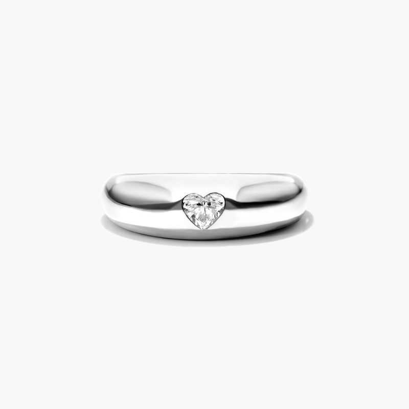 Heart Shape Diamond Dome Ring In 14K White Gold