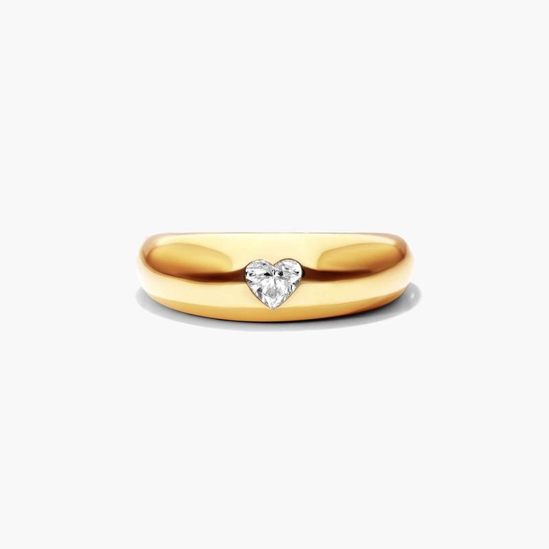 Heart Shape Diamond Dome Ring In 14K Yellow Gold