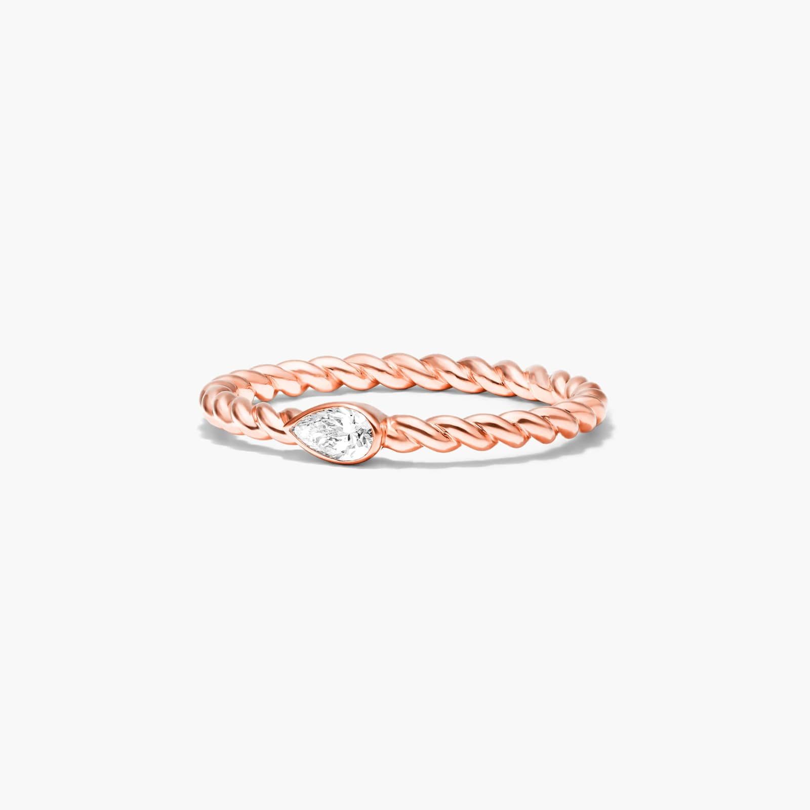 Pear Shape Diamond Solitaire Cable Ring In 14K Rose Gold