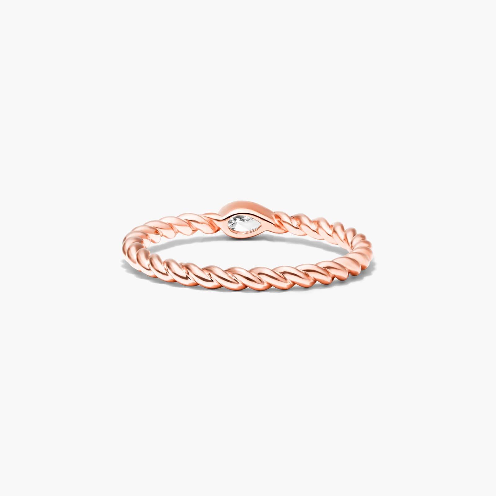 Pear Shape Diamond Solitaire Cable Ring In 14K Rose Gold