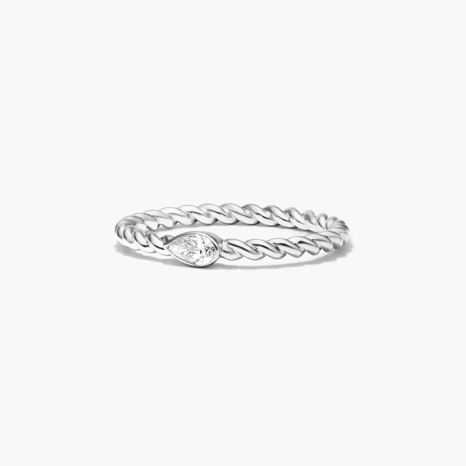 Pear Shape Diamond Solitaire Cable Ring In 14K White Gold