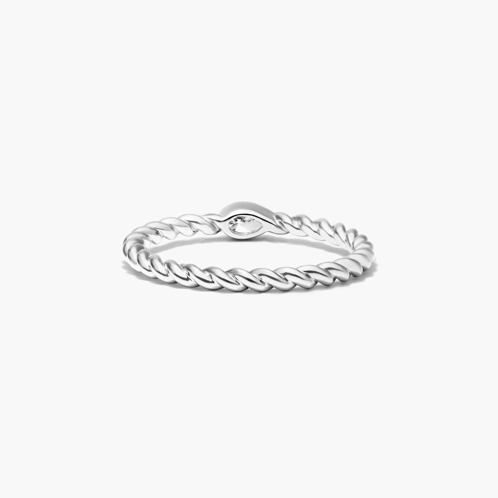 Pear Shape Diamond Solitaire Cable Ring In 14K White Gold