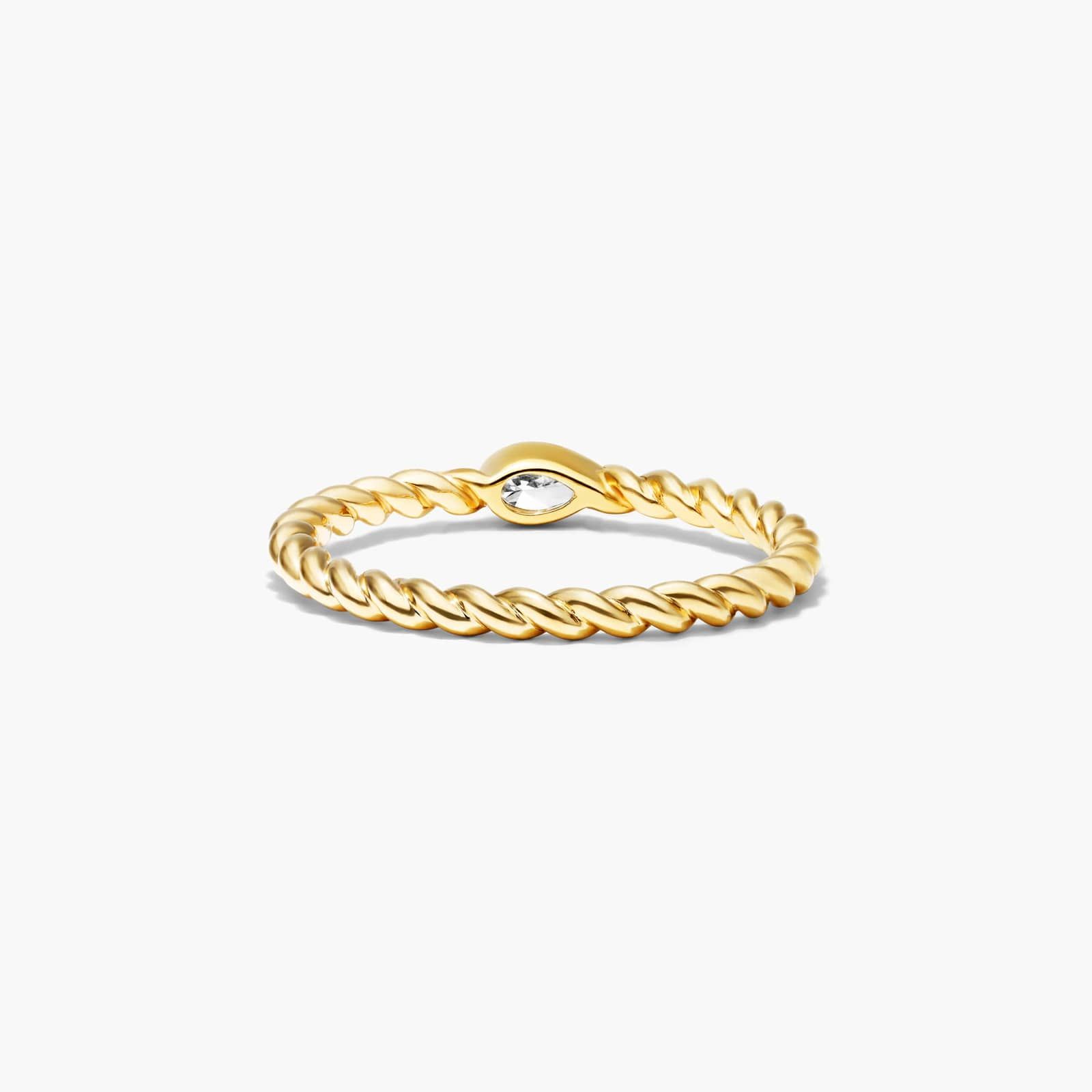 Pear Shape Diamond Solitaire Cable Ring In 14K Yellow Gold