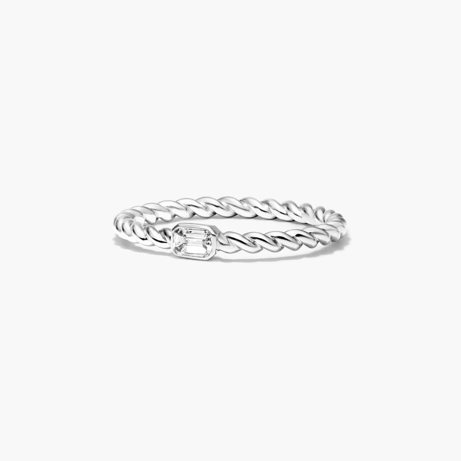 Emerald Cut Diamond Solitaire Cable Ring In 14K White Gold