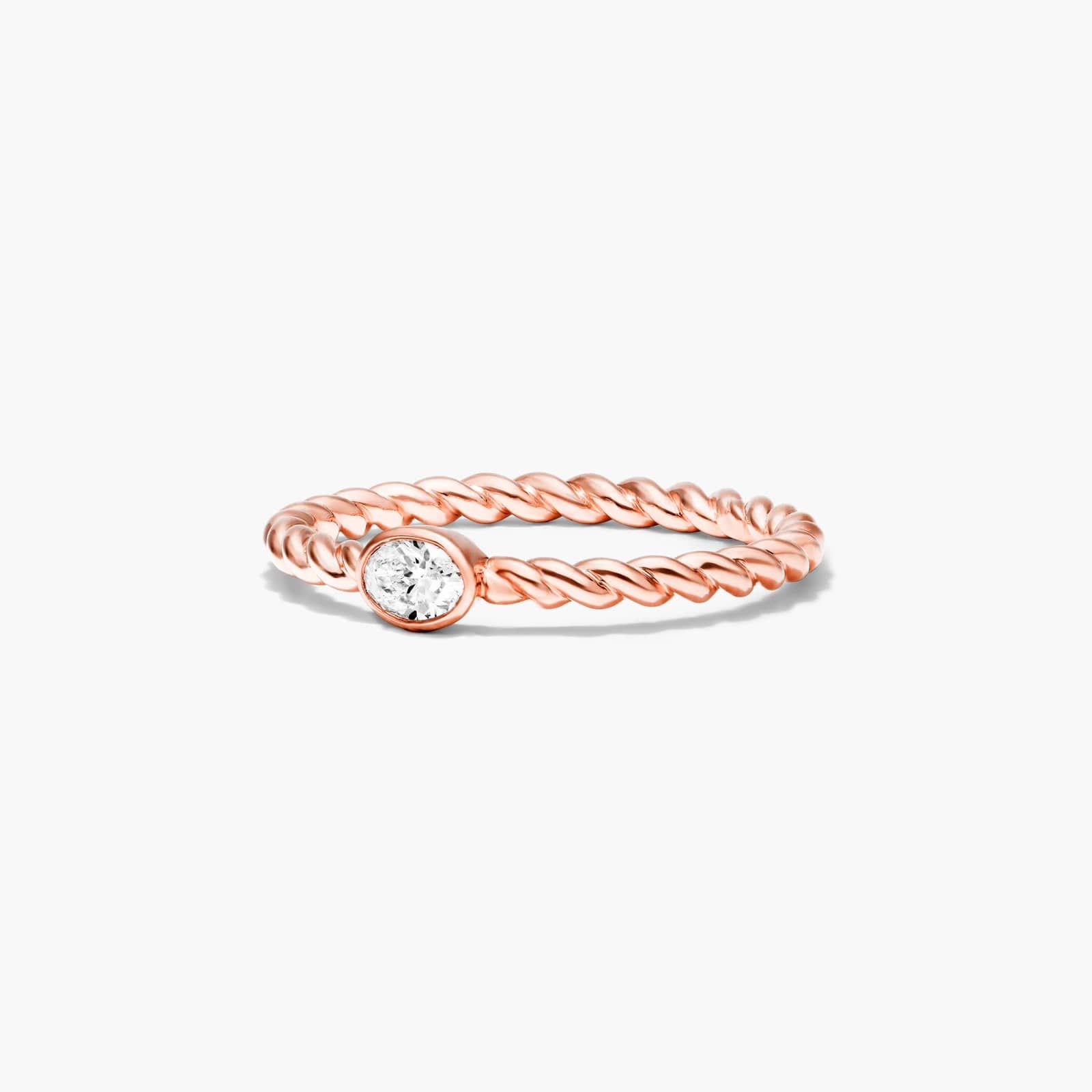 Oval Cut Diamond Solitaire Cable Ring In 14K Rose Gold