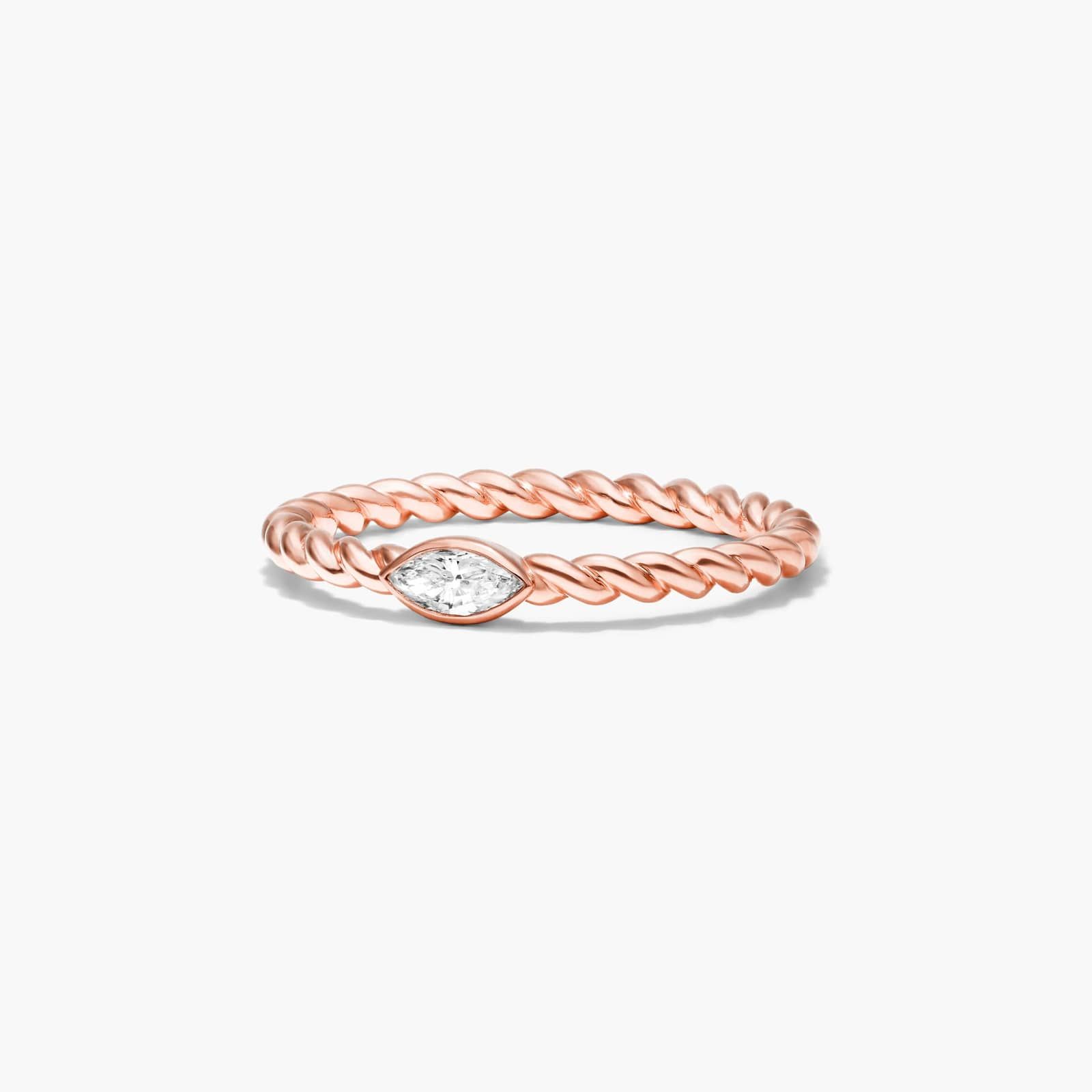 Marquise Cut Diamond Solitaire Cable Ring In 14K Rose Gold