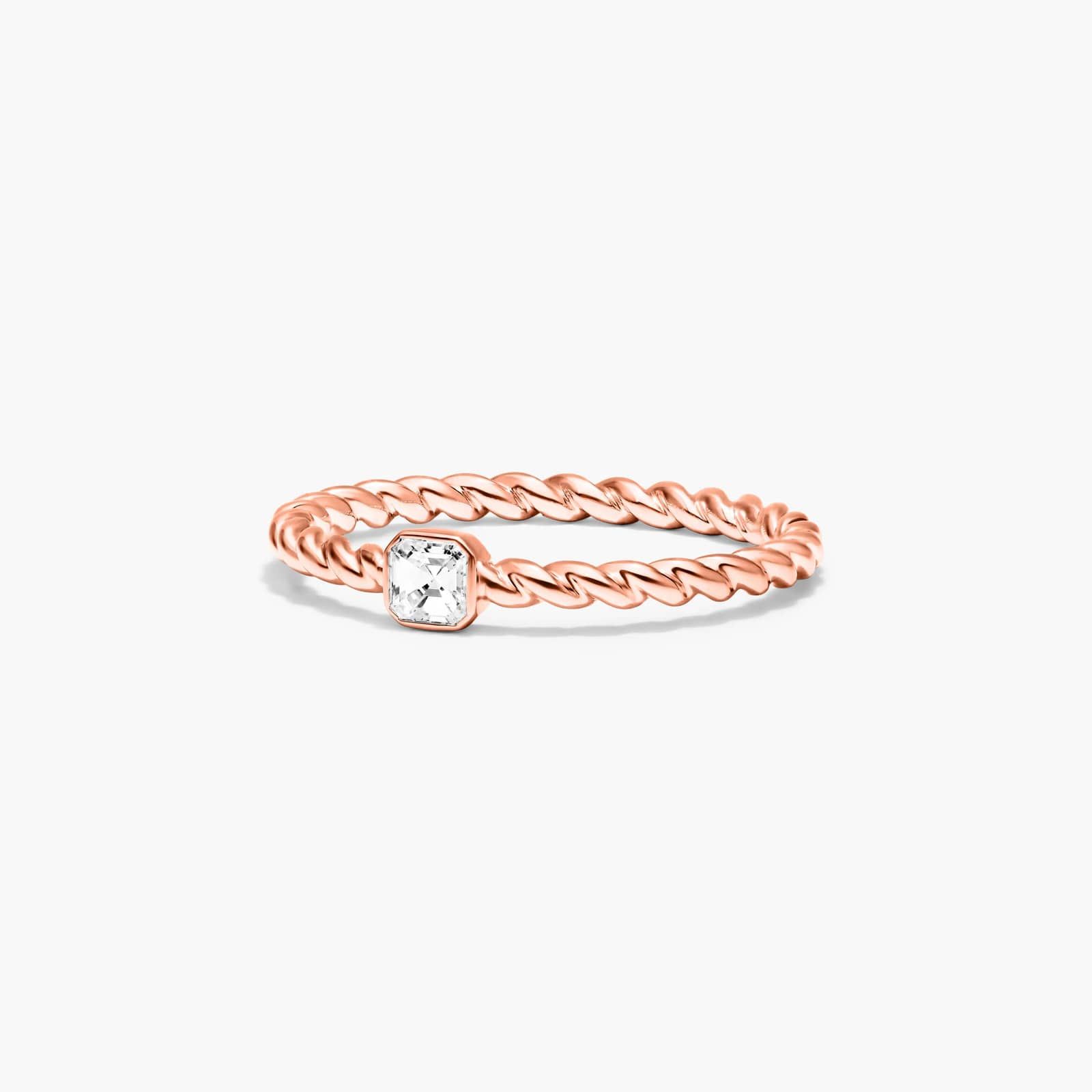 Asscher Cut Diamond Solitaire Cable Ring In 14K Rose Gold