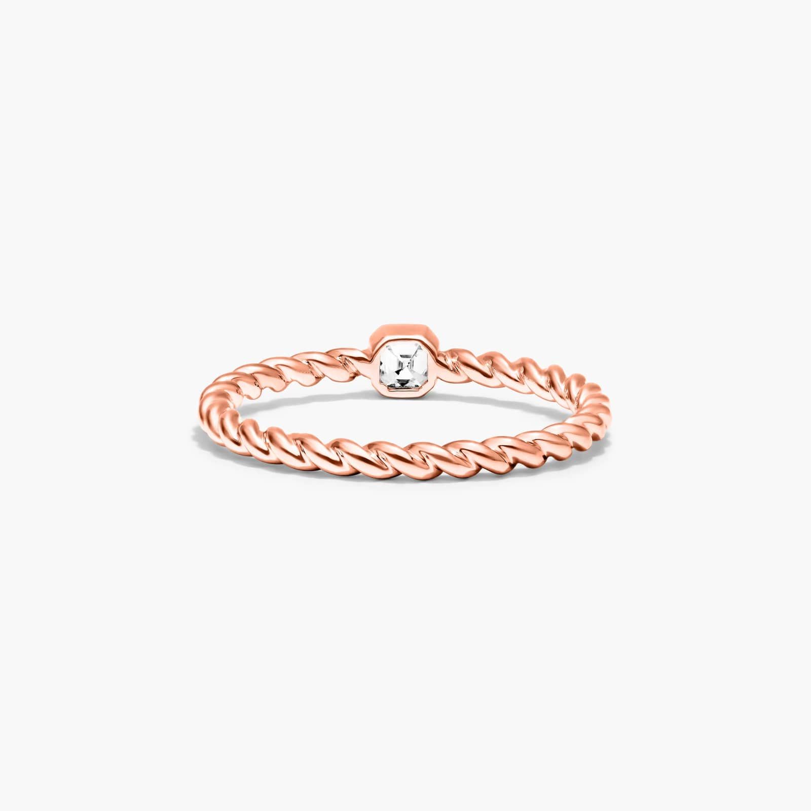 Asscher Cut Diamond Solitaire Cable Ring In 14K Rose Gold