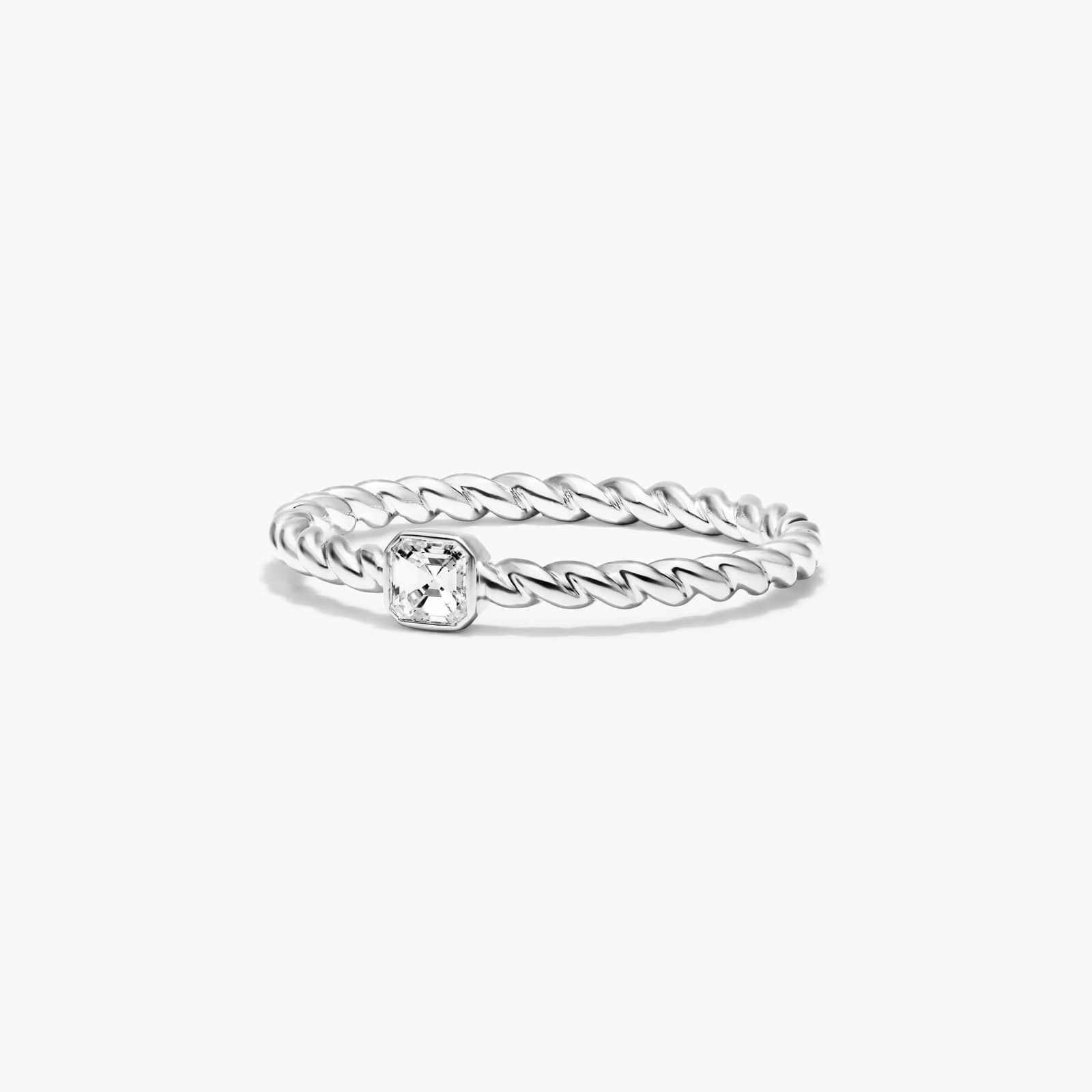 Asscher Cut Diamond Solitaire Cable Ring In 14K White Gold