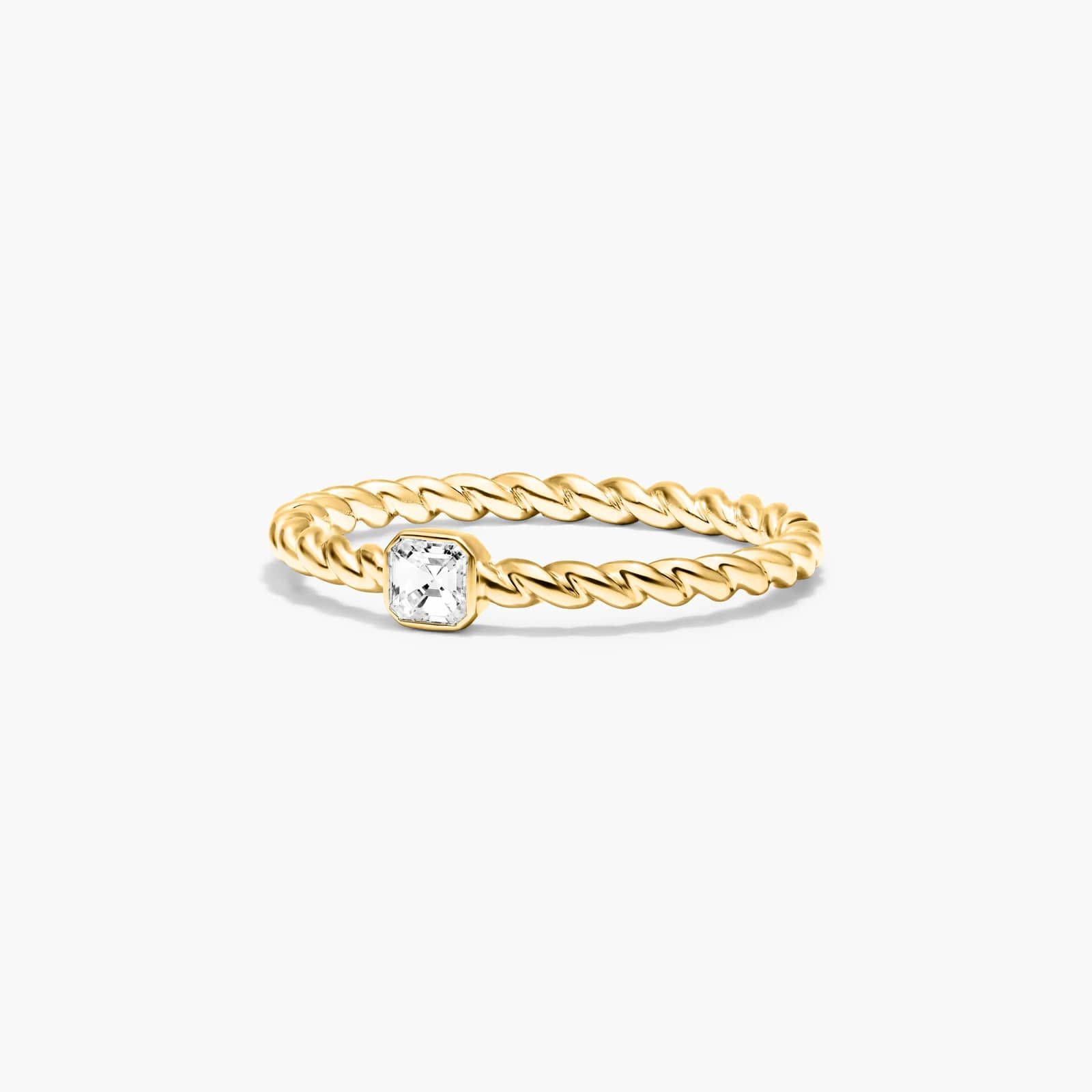 Asscher Cut Diamond Solitaire Cable Ring In 14K Yellow Gold