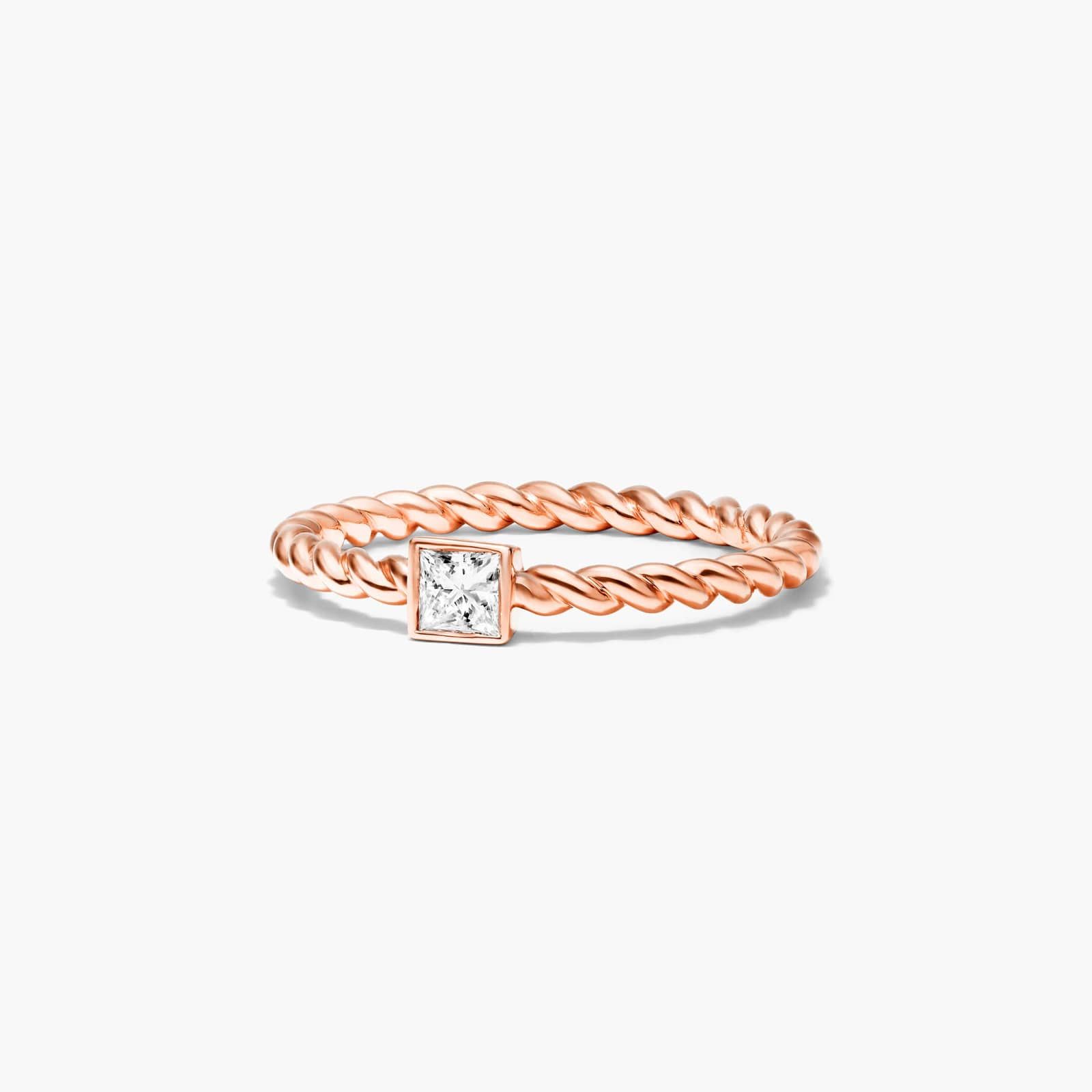 Princess Cut Diamond Solitaire Cable Ring In 14K Rose Gold