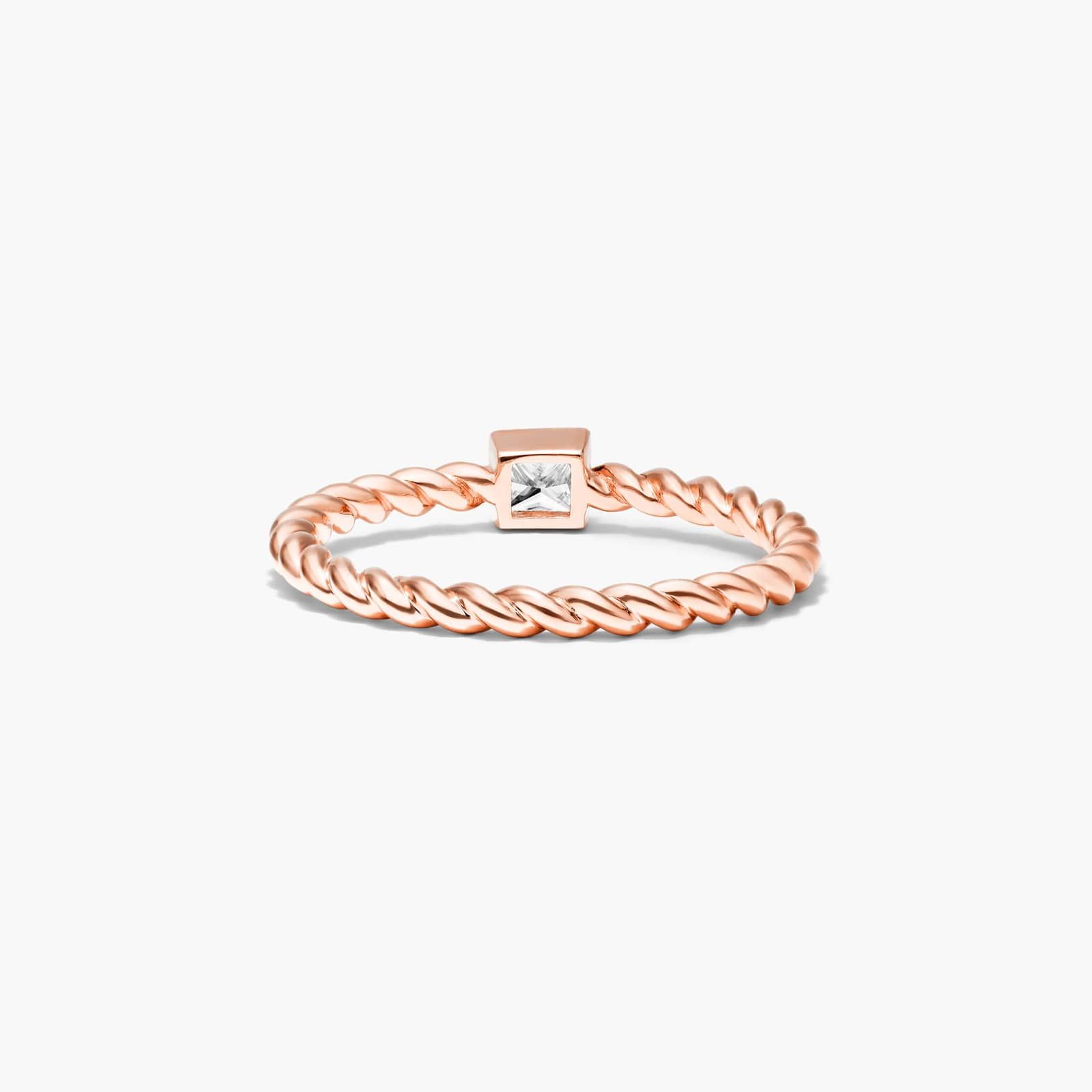 Princess Cut Diamond Solitaire Cable Ring In 14K Rose Gold
