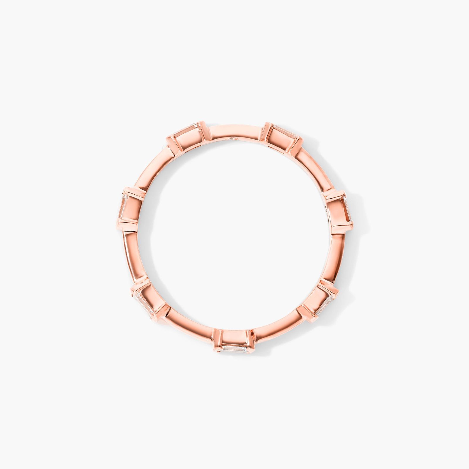 Emerald Cut Diamond Station Ring In 14K Rose Gold