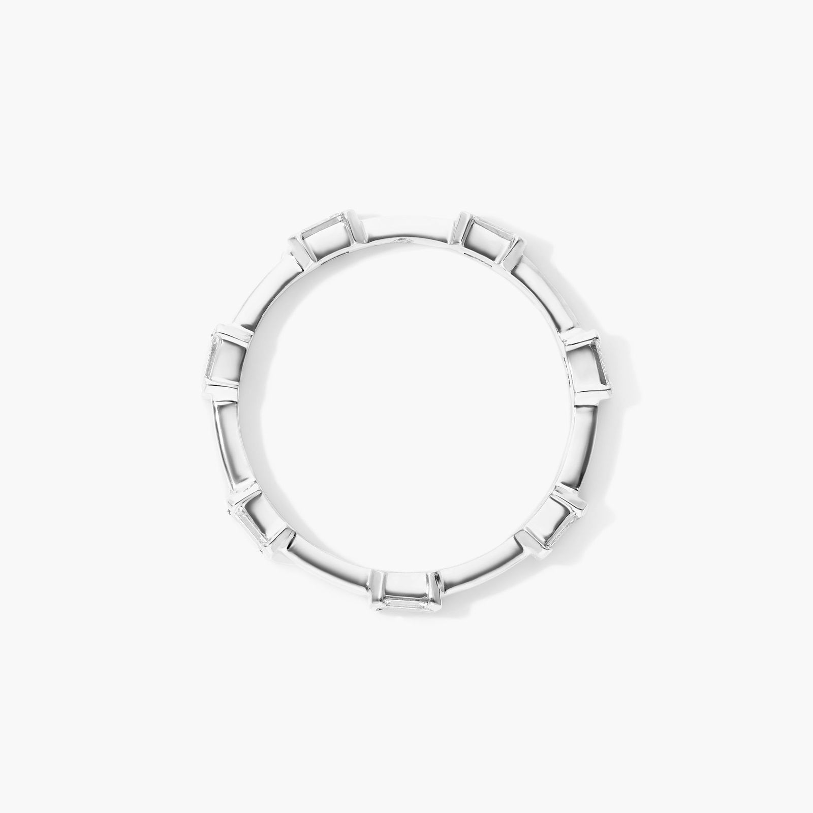 Emerald Cut Diamond Station Ring In 14K White Gold